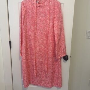 Vintage 50 60s ELEANORE HADLEY pink/white Floral Puff Sleeve Hippie Dress LG